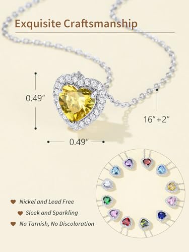 FindChic Birthstone Necklace For Women 12 Months Pendant Necklace | Waterproof Gold/Silver Chain Dainty Gemstone Jewlery for Wife Besties Girlfriend with Gift Box - color: Silver