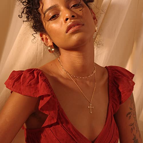 Fettero Cross Necklace for Women Faith Pendant 14K Plated Dainty Chain Necklaes Minimalist Simple Tiny God Lords Prayer Religious Jewelry - style: 13Pcs CZ Cross