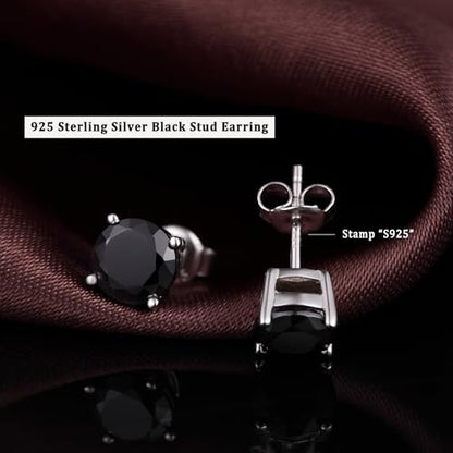 Sparkling 925 Sterling Silver Round Cut 5A+ Cubic Zirconia CZ Stud Earrings Hypoallergenic Earrings for Women/Men 4MM-8MM - color: B: Black, size: 8mm