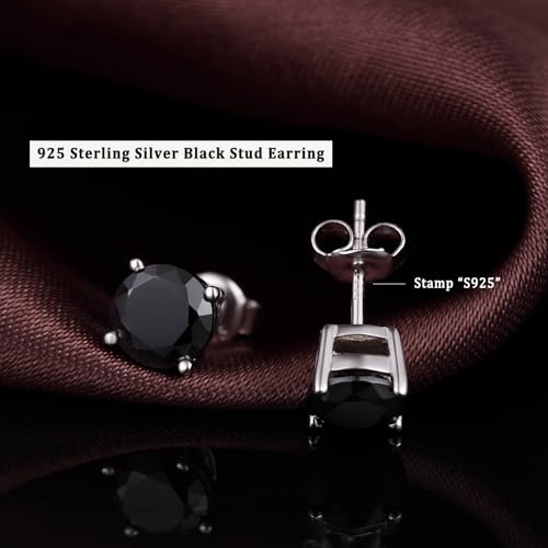 Sparkling 925 Sterling Silver Round Cut 5A+ Cubic Zirconia CZ Stud Earrings Hypoallergenic Earrings for Women/Men 4MM-8MM - color: B: Black, size: 5mm