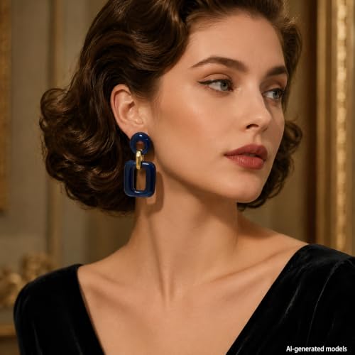 Retro Boho Hollow Square Earrings Lightweight Fashion Jewelry Casual Daily Wear Geometric Drop Earrings Party Acrylic Square Dangle Accessories - color: Blue
