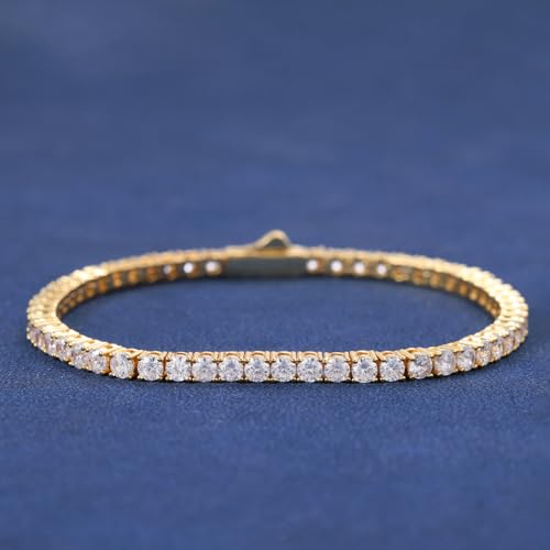 18K Gold Plated Tennis Bracelet for Women Men, 3/4/5mm Iced Out 5A Cubic Zirconia Classic Tennis Chain Bracelets 7 Inches 8 Inches, Diamond Tennis Bracelet Lady Fashion Jewelry - color: Gold, size: 7 Inches, style: 3mm
