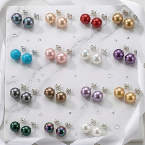 Pearl Stud Earrings Multicolor Shell Beads Pearl Hypoallergenic Stud Earrings Ocean Shell Pearl Jewelry - color: Gold