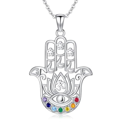 Hamsa Necklace 925 Sterling Silver Evil Eye/Lotus Flower/Star of David/Chai/Yin Yang Hamsa Hand Pendant Jewelry Hand of Fatima Gifts for Women - style: Lotus Chakra Hamsa