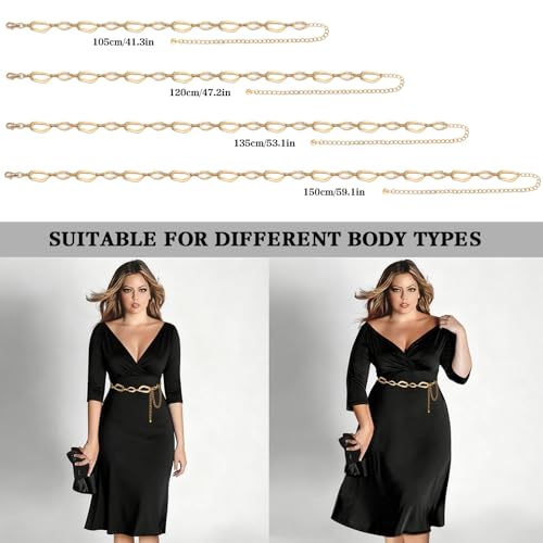 LIMHOO Women's Metal Waist Chain Belts Gold Silver Link Belt for Dresses - color: Square Gold, size: S: Length 105cm/41.3in