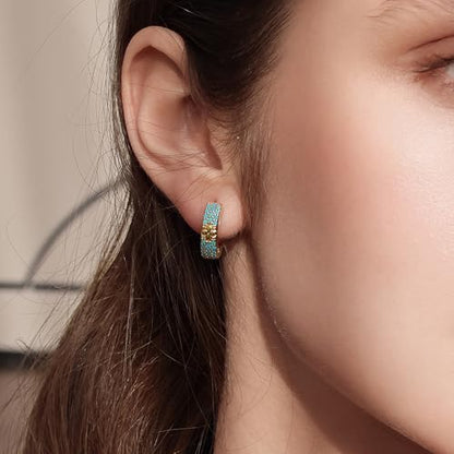 Turquoise Hoop Earrings for Women/Men 18K Real Gold Plated Cubic Zirconia Hoop Earrings Hypoallergenic Cartilage Ear Jewelry - color: 4-Leaf Clover