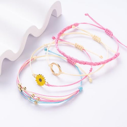 Sunflower Friendship Bracelets Boho Stackable String Bracelets Cute Trendy Gifts for Teen Girls Women - color: Pink