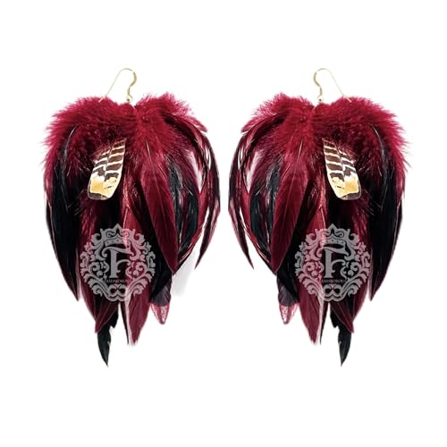 Boho Burgandy Feather Earrings for Women – Long Lightweight Statement Dangle Earrings for Festival, Gifts & Summer Style – FASHMOROUS