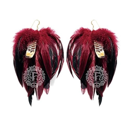 Boho Burgandy Feather Earrings for Women – Long Lightweight Statement Dangle Earrings for Festival, Gifts & Summer Style – FASHMOROUS