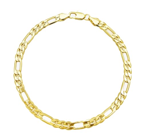 Gold Electroplated Anklet, Made in Korea - style: Concave Figaro Chain