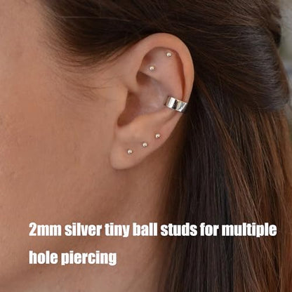 6Pairs 2mm/3mm Surgical Steel Hypoallergenic Piercing Studs, 20G 14K Real Gold Filled Tiny Stud Earrings Set for Multiple Hole Piercing (Cubic Zirconia, Pearl, Ball) - style: M : 2MM Silver Ball & CZ, 6 Pairs