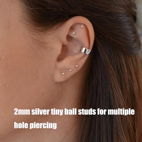 6Pairs 2mm/3mm Surgical Steel Hypoallergenic Piercing Studs, 20G 14K Real Gold Filled Tiny Stud Earrings Set for Multiple Hole Piercing (Cubic Zirconia, Pearl, Ball) - style: M : 2MM Silver Ball & CZ, 6 Pairs