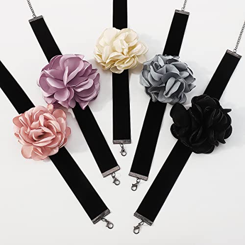 Rose Black Velvet Floral Choker Necklace - Camellia Daisy Rosette - Spring Summer Flower Jewelry - color: Black2