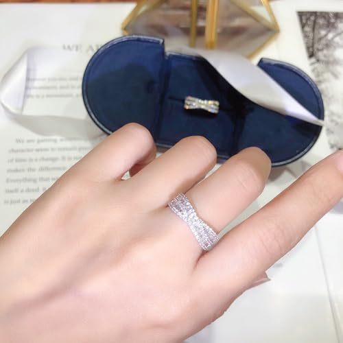 PAVOOI 14K Gold Plated X Ring Simulated Diamond CZ Criss Cross Ring for Women Juude Jewelers Silver Rose Gold Braided Wrap Knot Style Promise Statement Cocktail Party Ring(Silver.K-US Code-6) - color: SILVER.K, size: (US Code-6)