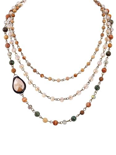 MINACHI Boho Multi Layer Necklace with Green Stone Beads, Handmade Beaded Chain Necklace, Vintage Hippie Jewelry for Women - style: Necklace NECK.006