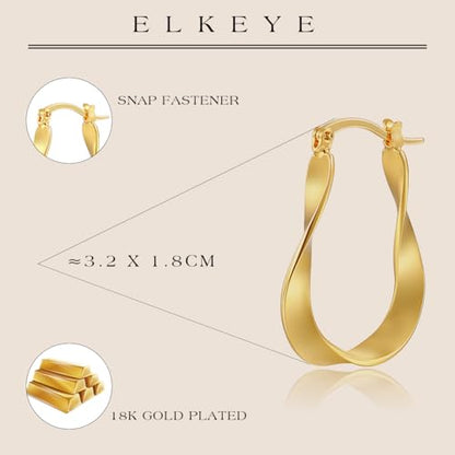 Golden Hoop Earrings For Women The Twisted Close-Fitting Hoop Shape Is Crafted With Gold-Plated Material And S925 Silver Pins Light Luxury Elegant Unique And Minimalist Style - color: GEE4020-Gold