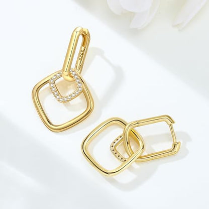 925 Sterling Silver Hoop Earrings Drop Dangle Earrings for Women Hypoallergenic Earring Trendy Huggie Earring Cute Graduation Birthday Gifts Jewelry for Women - color: French square earrings