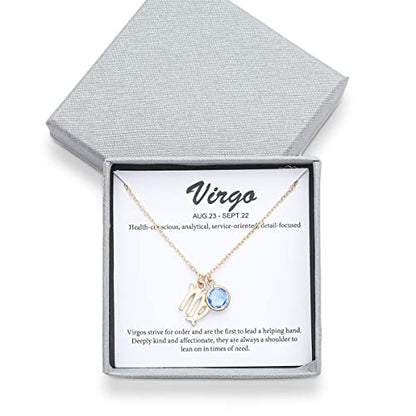 14k Gold Plated Zodiac Birthstone Crystal Pendant Necklace, Horoscope Sign Charm Necklace for Women Birthday Gift - color: Virgo-Sept.