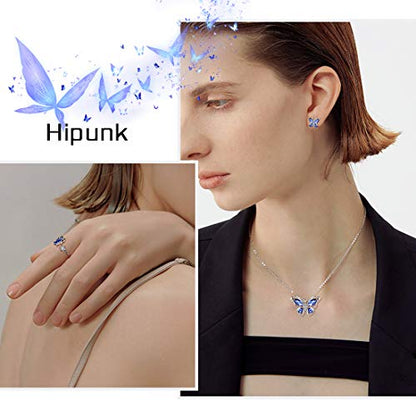925 Sterling Silver Birthstone Butterfly Jewelry Women Crystal Animal Cute Butterflies Birthday Necklace/Earring/Ring/Bracelet Sets Birth Stone Statement Anniversary Jewellery - color: 2-L.December-Tanzanite