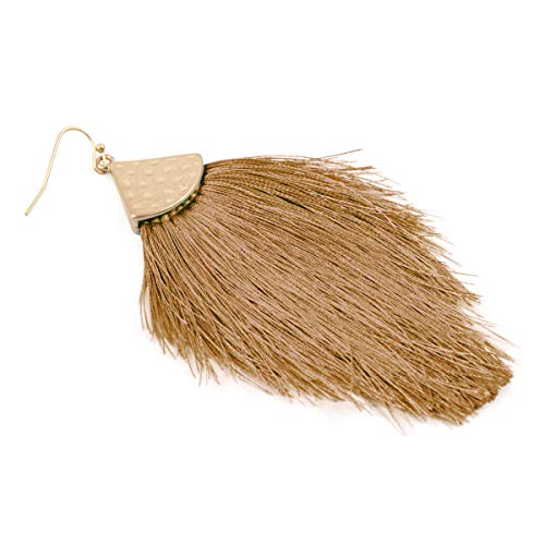 Bohemian Thread Tassel Drop Earrings - Geometric Petal Fan Fringe Feather Statement Chandelier Duster Dangles - color: Classic Tassel Chandelier - Light Brown