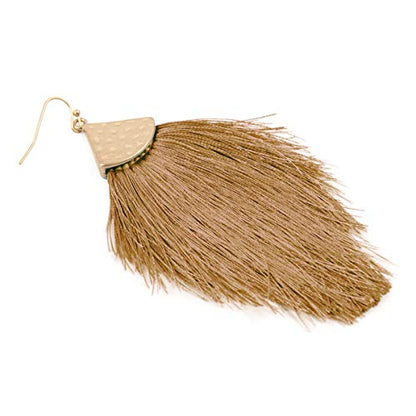 Bohemian Thread Tassel Drop Earrings - Geometric Petal Fan Fringe Feather Statement Chandelier Duster Dangles - color: Classic Tassel Chandelier - Light Brown