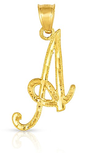 Floreo 10K Yellow Gold Charm Pendant Letter A-Z Personalized Alphabet Initial Name with optional 18 Inch Necklace - style: -A-