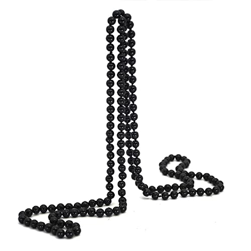 1920s Long Fake Pearls Strand Necklace Layered Retro Vintage Imitation Round Beaded Ball for Women Flapper Party Halloween Jewelry Mother's Day Gift - color: Black