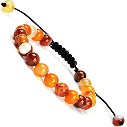 MASSIVE BEADS Natural Healing Power Gemstone Crystal Beads Unisex Adjustable Macrame Bracelets - color: Amber Agate, size: 8mm