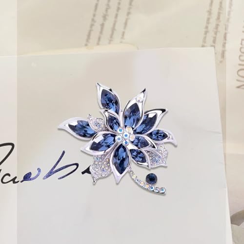 QCWN Large Flower Brooches and Pins for Women Vintage Rhinestone Sunflower Brooch Costume Jewelry Lapel Hat Pins for Wedding Dresses Bouquet Gifts - style: 1Pcs Navy Blue Flower