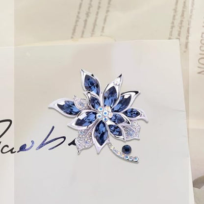 QCWN Large Flower Brooches and Pins for Women Vintage Rhinestone Sunflower Brooch Costume Jewelry Lapel Hat Pins for Wedding Dresses Bouquet Gifts - style: 1Pcs Navy Blue Flower