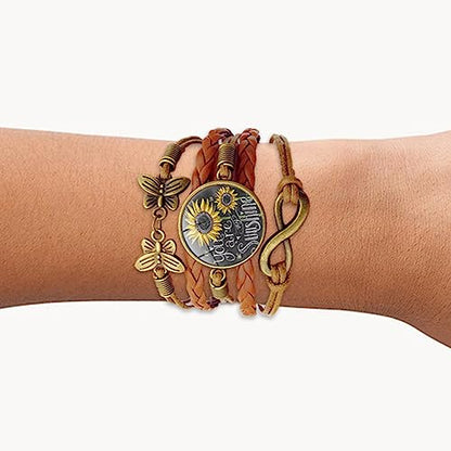 Gmamasim Home Sunflower Leather Bracelet for Women You are My Sunshine Boho Gifts Bracelets for Mom Wife Daughter Sisters Mother Grandma Friendship