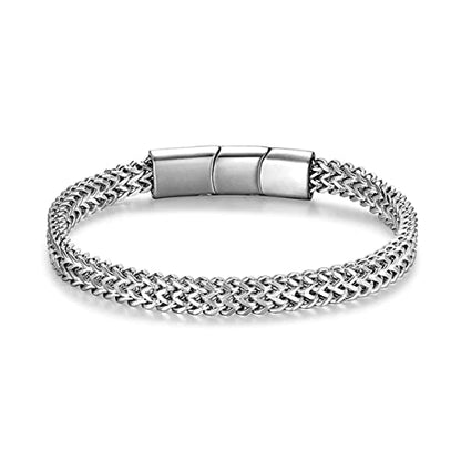 Mens Bracelet-Stainless Steel Magnetic Clasp Franco Chain Bracelets for Men - color: B-silver
