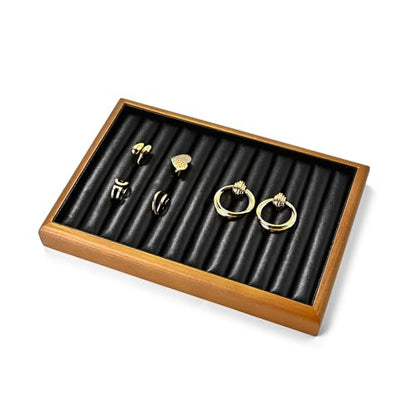 Oirlv Black Wood Jewelry Ring Display Tray | Black Solid Wood Frame, Soft Leather Interior, 9.84X17X1.18in Ring Tray, Beautiful Finish, Protects Jewelry - color: Black, size: 11 slot