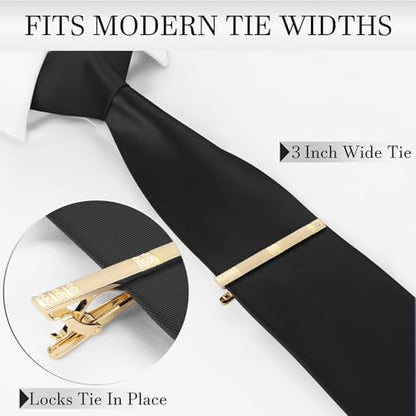 HAWSON Light Gold Silver Tie Clips for Mens Necktie, Elegant Satin Tie Bars Pins Tacks, Suit Tie Accessories Business Wedding Gifts - style: Light Gold Classic 3 With Rhinestones
