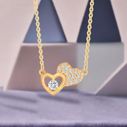 Gold Plated Pendant Necklaces for Women Cubic Zirconia Accent 18 Inch Adjustable Chain Hypoallergenic Gift for Wife Mom Birthday Valentines Day - style: CZ double heart