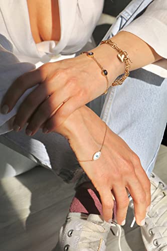 PEARLADA 18k Gold Plated Chain Layerd Bracelet Coin Charm Toggle Bracelet Trendy Cubic Zirconia Jewelry - color: 2. Double strand heart charm