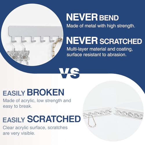 Necklace Holder Wall Mounted,Self Adhesive Jewelry Organizer,2 Pack,Silver | Modern Design,24 Hooks for Jewelry,Self Adhesive No Drilling,Durable Metal Design,for bedroom/closet/bathroom/vanity - color: Silver