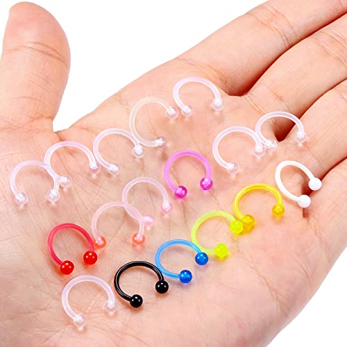 18G 16G 14G Plastic Septum Rings Flexible Lip Rings Hoops Septum Nose Rings Smiley Piercings Acrylic Horseshoes Cartilage Helix Rook Daith Earrings Piercing Retainer for Work 8mm 10mm 12mm - color: 8mm(5/16") Hoop