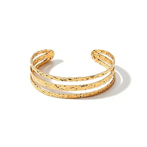 Chunky Gold Bangle Bracelets for Women Statement Bracelet for Dainty Charm Women Jewelry - color: Gold Hammered Bracelet
