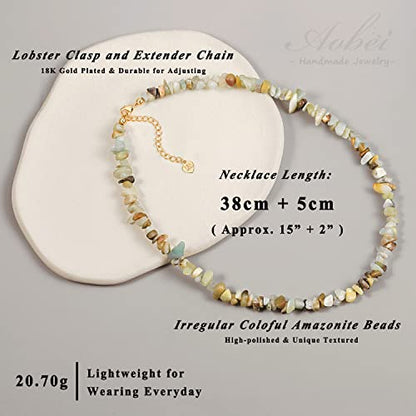 Aobei Pearl Gemstone Beaded Choker Necklace for Women Boho Turquoise/Cultured Freshwater Pearls/Garnet/Amazonite Jewelry - color: J Blue Amazonite
