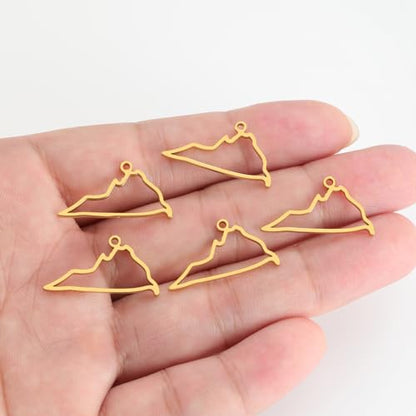 kkjoy 5Pcs Hollow Continents Maps of USA Pendant Charms for Jewelry Making and Crafting, Stainless Steel Mini Charm Craft Supplies Accessories for DIY Bracelet Necklace Earrings - color: Hollow Virginia Map - Gold