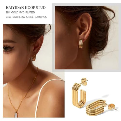 2 Pairs Gold/Silver Hoop Earrings For Women Set Trendy,14K Plated Gold Chunky Huggie Hoop Earings Pack,Oval Twisted Statement Silver Hoops,Fashion Jewelry Gift - color: 15) triple hoop