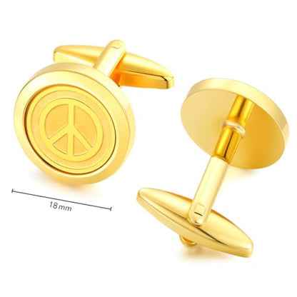 Cuff Links Mens Personalized Classic Round Cufflink Wedding Shirts Cufflinks for Men Jewelry Gifts - style: Peace sign