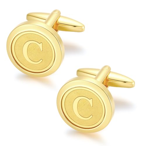 GWD Initial Cufflinks for Men Classic Cuff links Mens Letter Shirts CuffLinks Wedding Gift - color: C
