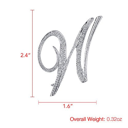 A-Z 26 Letters Pins Brooches Silver Plated Metal Broaches Pins-Clear Crystal Initial Breastpin - color: 1pcs-W