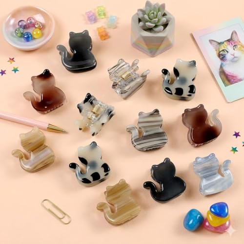 Mistofu 12PCS Mini Cat Hair Claw Clips, Acrylic Hair Clips for Women | Trendy Small Non-Slip, Aesthetic Acetate Clips for Girls & Women ,Cute Kawaii Classic Hair Claw - color: cat