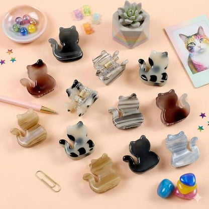 Mistofu 12PCS Mini Cat Hair Claw Clips, Acrylic Hair Clips for Women | Trendy Small Non-Slip, Aesthetic Acetate Clips for Girls & Women ,Cute Kawaii Classic Hair Claw - color: cat