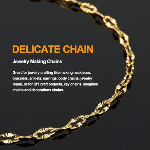 KYUNHOO 5 Meters Gold Plated Chains for Jewelry Making Sunflower Chain Link | Texture Stainless Steel Gold Jewelry Chain 8MM Long Lip Chain for Jewelry Craft DIY with Jump Rings Lobster Clasps - color: Cross Oval Gold