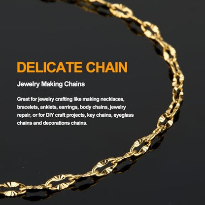 KYUNHOO 5 Meters Gold Plated Chains for Jewelry Making Sunflower Chain Link | Texture Stainless Steel Gold Jewelry Chain 8MM Long Lip Chain for Jewelry Craft DIY with Jump Rings Lobster Clasps - color: Cross Oval Gold