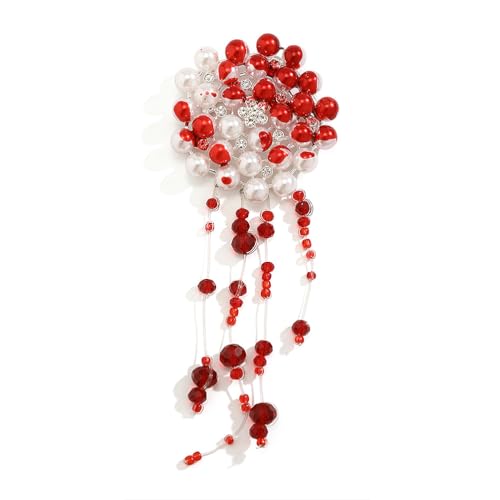 Blood Red Pearls Brooches Pins for Women, Dainty White Freshwater Faux Cluster Pearls Pins Gothic Personalized Pearl Beaded Tassel Halloween Brooch